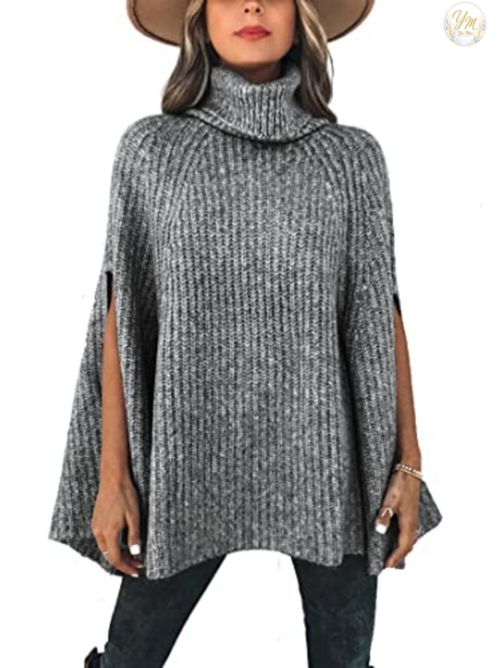 Womens Chunky Turtleneck Poncho Sweater Wrap Cape Knit Pullover